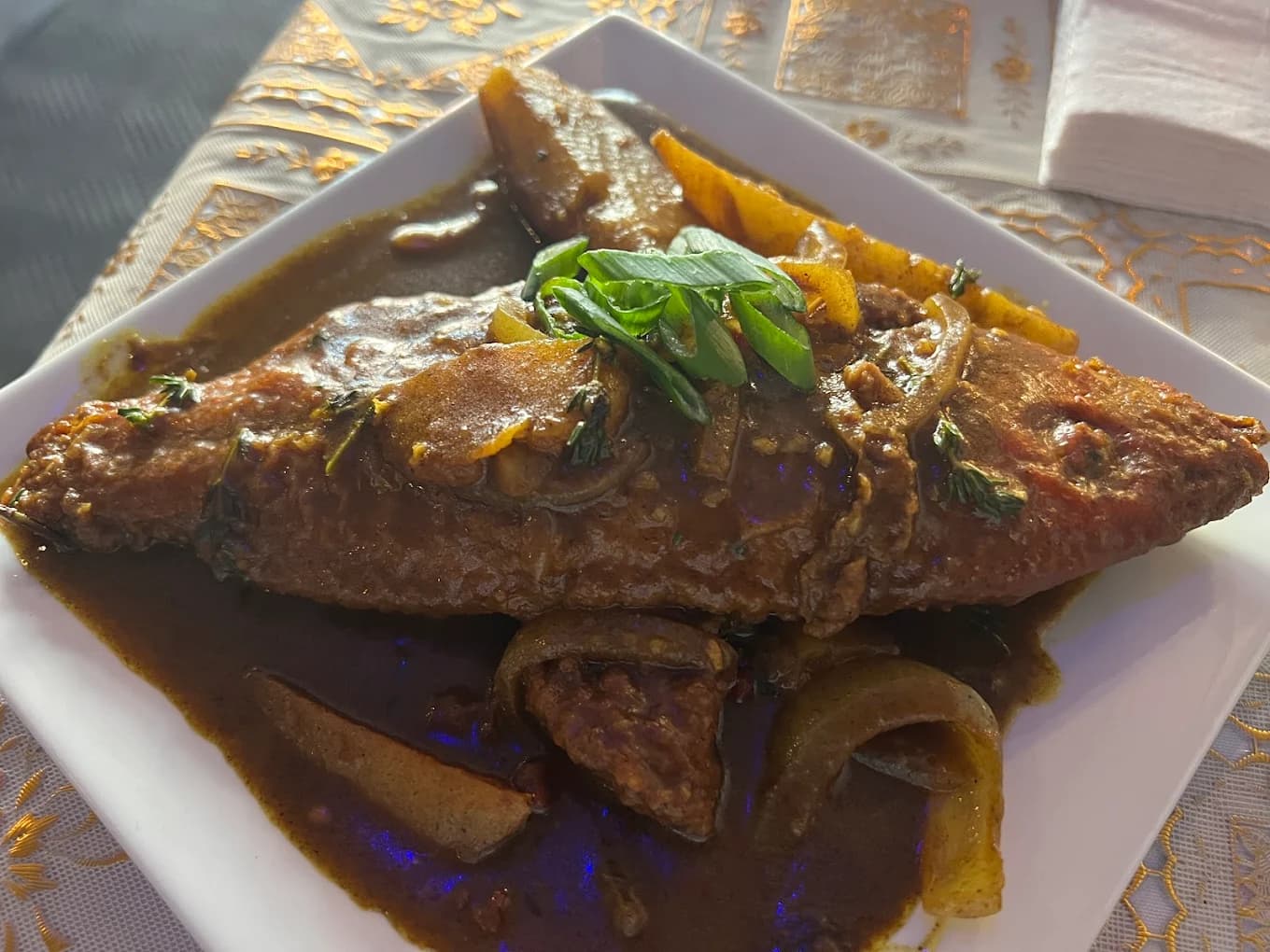 Foundation Lounge signature red snapper brown stew gravy foundation lounge flatbush - Contemporary Fusion Brooklyn