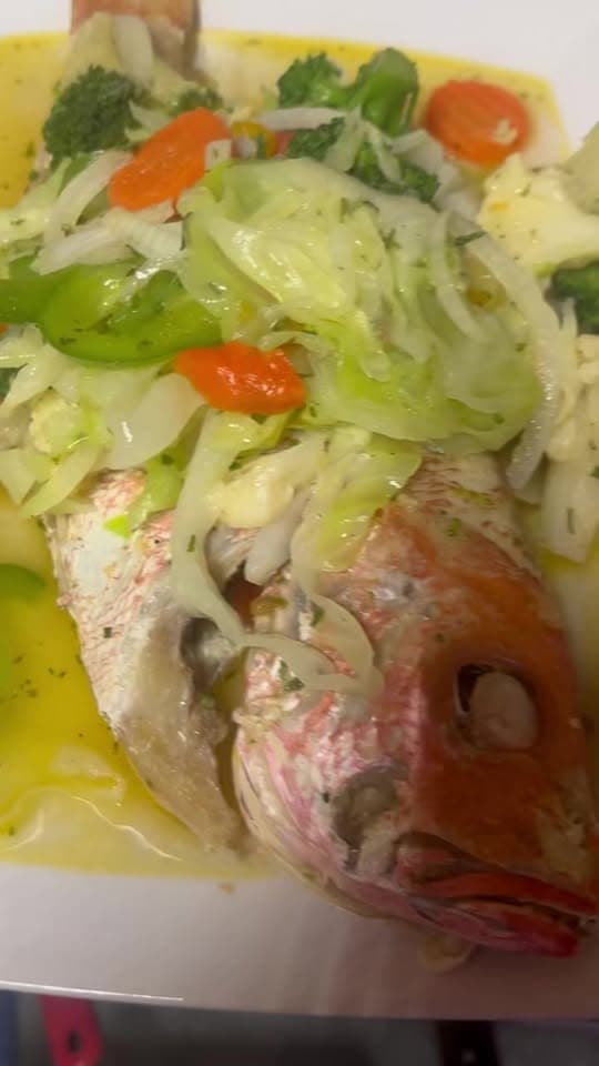 Foundation Lounge signature steamed whole red snapper okra foundation lounge - Contemporary Fusion Brooklyn